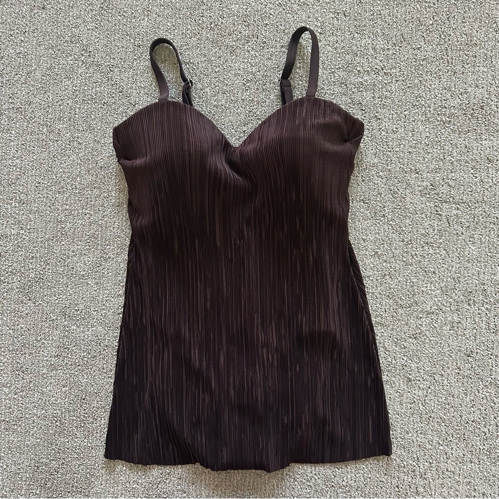 Magicsuit Pleated Overlay One Piece Swimsuit Brown Size 12 Tummy Control
